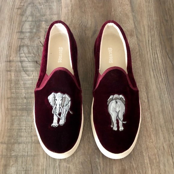 Soludos Shoes - Soludos Maroon Velvet Elephant Slide-Ons